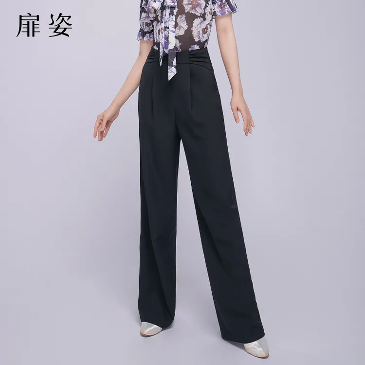 扉姿 摩登舞裤子女士薄款专业交谊舞西裤高腰拉丁舞裤长裤夏F2136