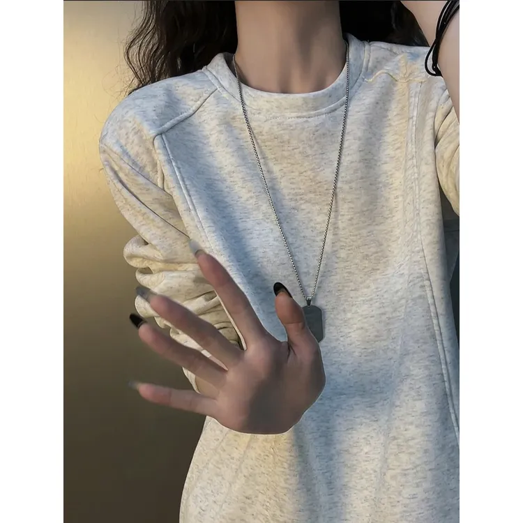 美式复古重磅圆领卫衣男款秋冬季显肩宽加绒加厚长袖内搭打底T恤