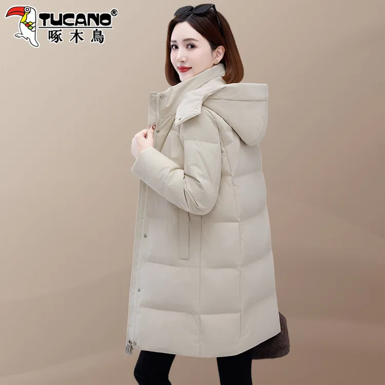 【官方品牌】啄木鸟白鸭绒羽绒服女2026新款秋冬加厚保暖中长款外套