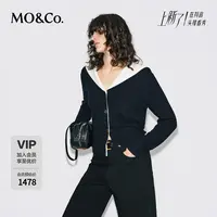 MOCO针织开衫2025冬新品绵羊毛羊绒航海风翻领收腰短款MBE4CART02