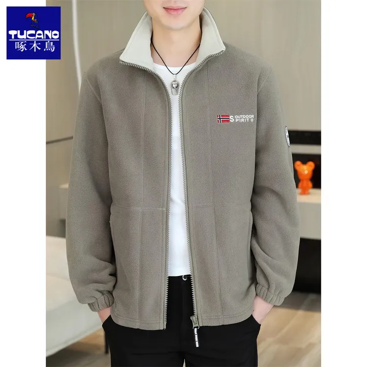 啄木鸟2025年秋冬季外套男加厚夹克立领休闲卫衣秋款抓绒衣潮牌衣