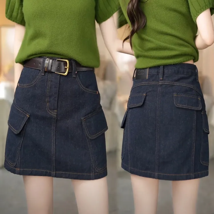 KK欧版 ·含羊毛裙暖冬·A字版秋冬羊毛牛仔工装遮肉显瘦半裙洋气