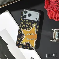 【黑金豹纹星星】歪歪高定手工钻手机壳适用于苹 果17pm/16pm/14pm