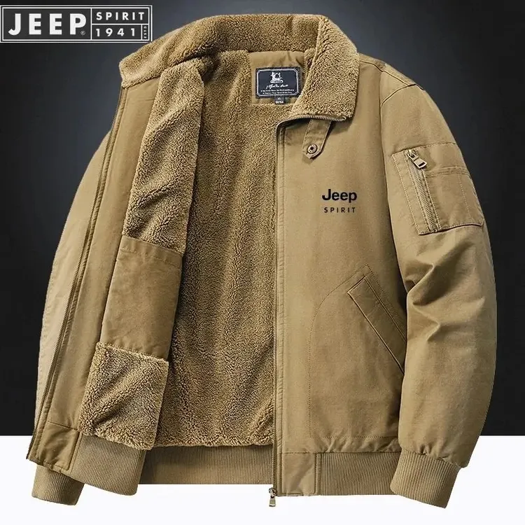 JEEPSPIRIT吉普羊羔绒外套男冬季加绒加厚夹克中青年棉服工装飞行