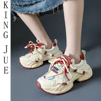 【王爵】真皮休闲老爹鞋/圆头轻底绑带运动鞋子/防滑网面透气老爹鞋