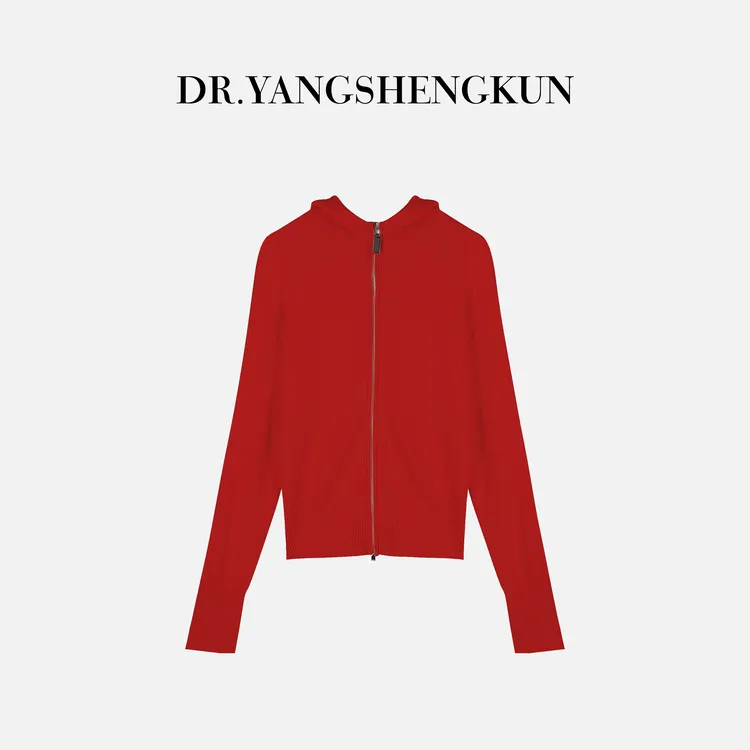 杨圣坤2025冬季新品100%绵羊毛时尚百搭连帽拉链针织衫ES25102240