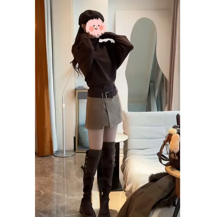 2025气质宽松显瘦时尚套装中高领百搭洋气针织秋季冬季女装