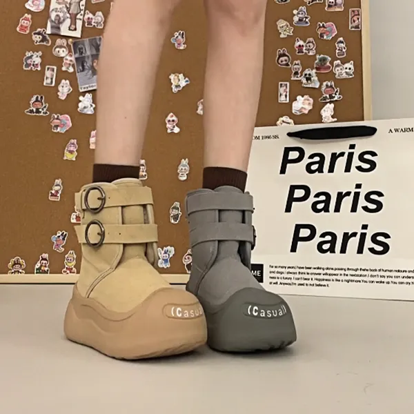 现货贾不假厚底雪地靴女款2025新款冬季大头棉靴加绒保暖雪地棉鞋