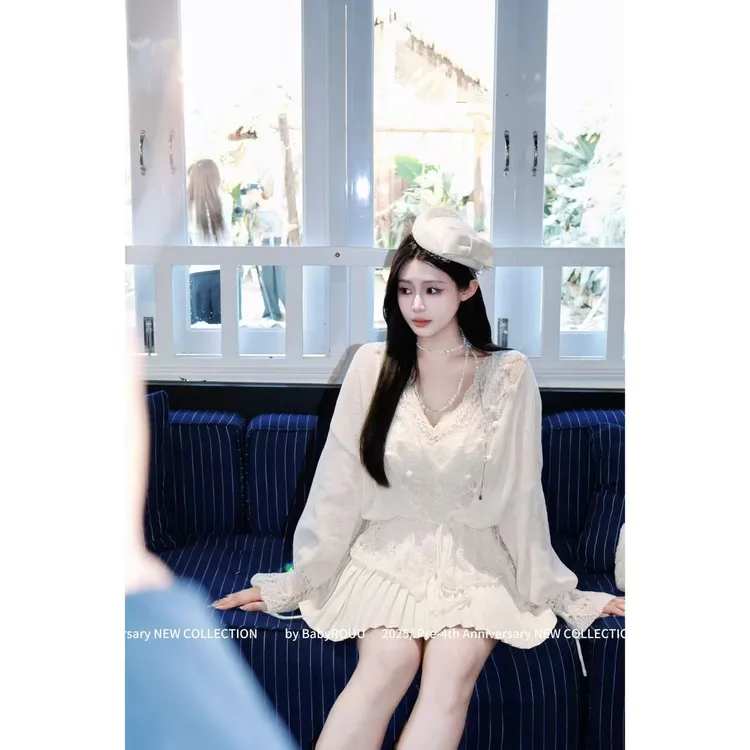 【雪绒奶球】温与柔针织长袖镂空女时髦小香风毛针织衫