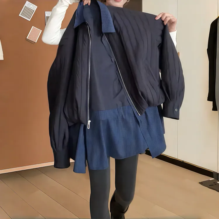 设计感拼接假两件保暖棉衣女2025年冬季新款时尚百搭宽松显瘦外套