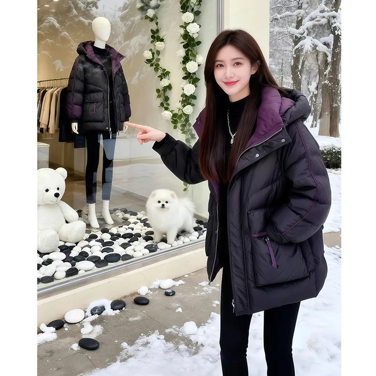 SHALLDOER【白雪紫罗兰】气质连帽棉服女2025冬季宽松设计感厚外套