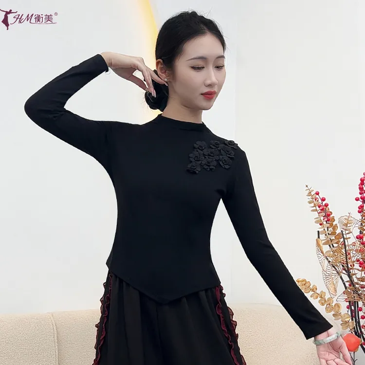 古典舞练功服新款秋冬修身半高圆领成人女上衣现代舞训练表演服装