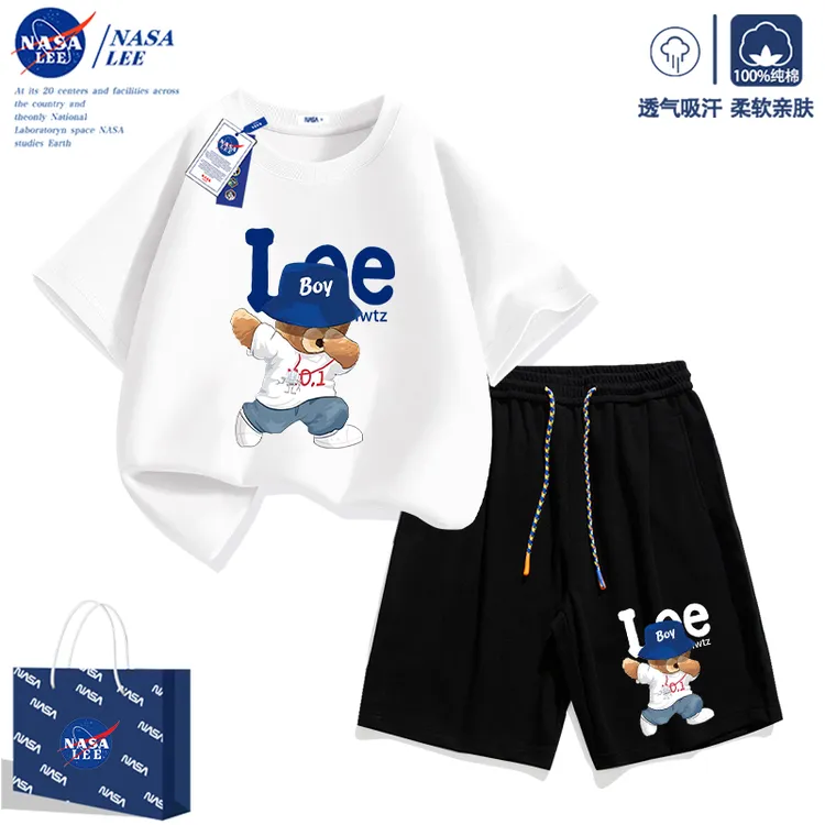 NASA联名儿童短袖套装夏季纯棉2026新款潮牌男女童运动两件套夏装