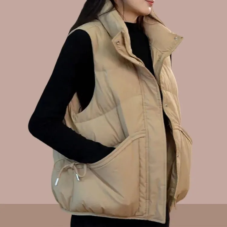 立领棉马甲女短款2025秋冬新款宽松洋气棉服服马夹外穿背心坎肩潮