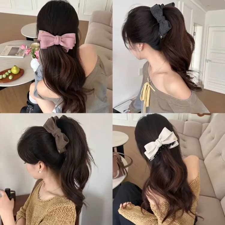 是香蕉夹!螺纹金标~新款针织织带双面蝴蝶结韩系金标香蕉夹发夹