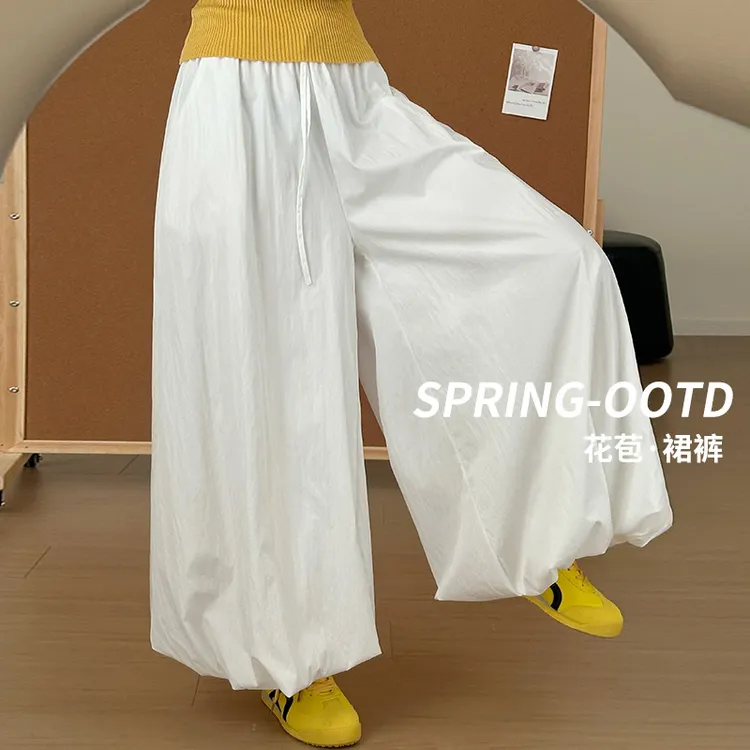 白色花苞裙半身裙女夏季大码胖mm梨形身材显瘦遮肚高腰a字阔腿裤