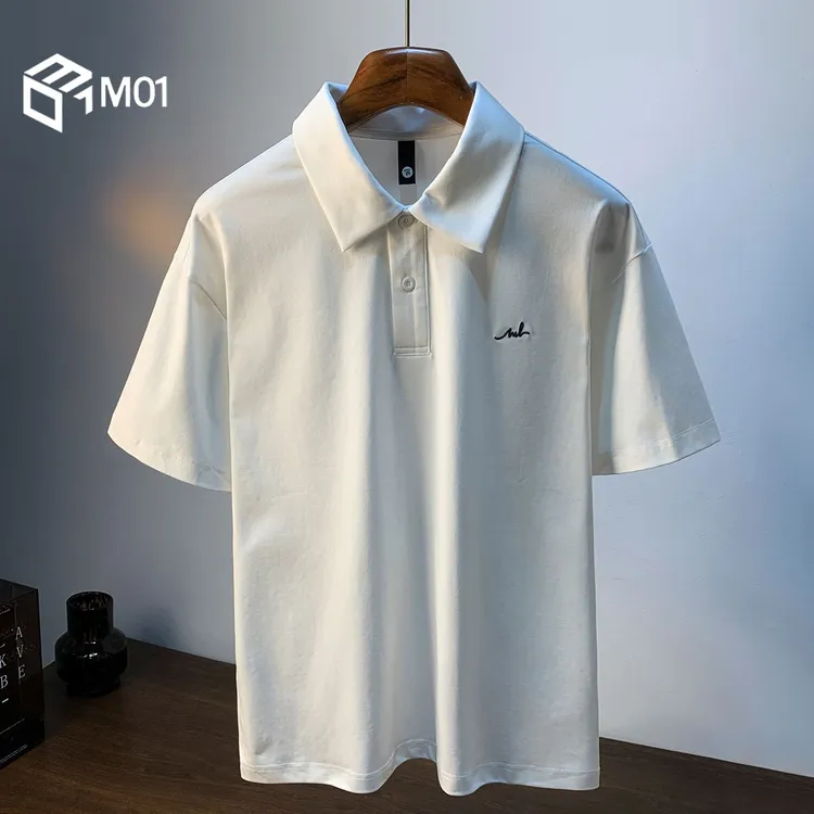 M01夏季男士polo衫休闲简约绣花高级感翻领短袖T恤凉感舒适上衣男