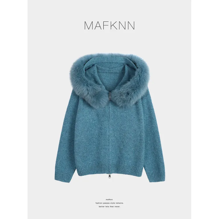 MAFKNN/玛肯时尚休闲简约纯色百搭带帽绵羊毛毛衣MK13902