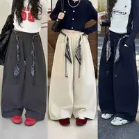 女童休闲裤子春秋2025新款时髦弯刀阔腿裤百搭洋气直筒工装裤宽松