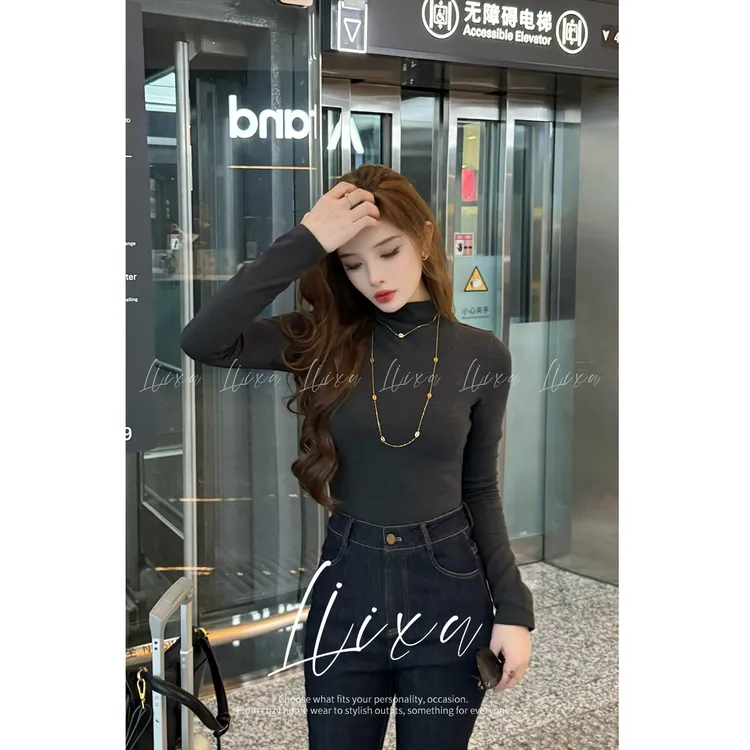 【小榆】半高领打底衫女秋冬季内搭时尚修身显瘦长袖上衣X53ZZY6052