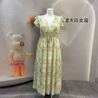 9328绿色碎花飘逸连衣裙裙子