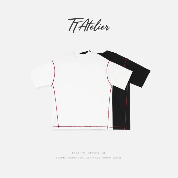 TT设计师【脉络】欧美风简约高级感脉络线条撞色T恤TT190525