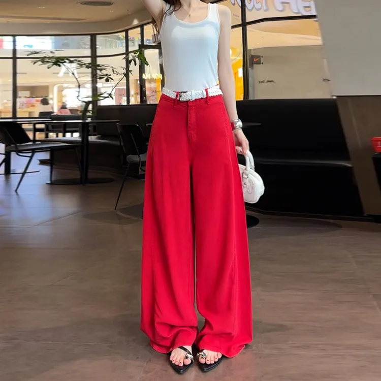 69199天丝牛仔解压裤2025年夏季新款直筒百搭高腰拖地裤牛仔裤女