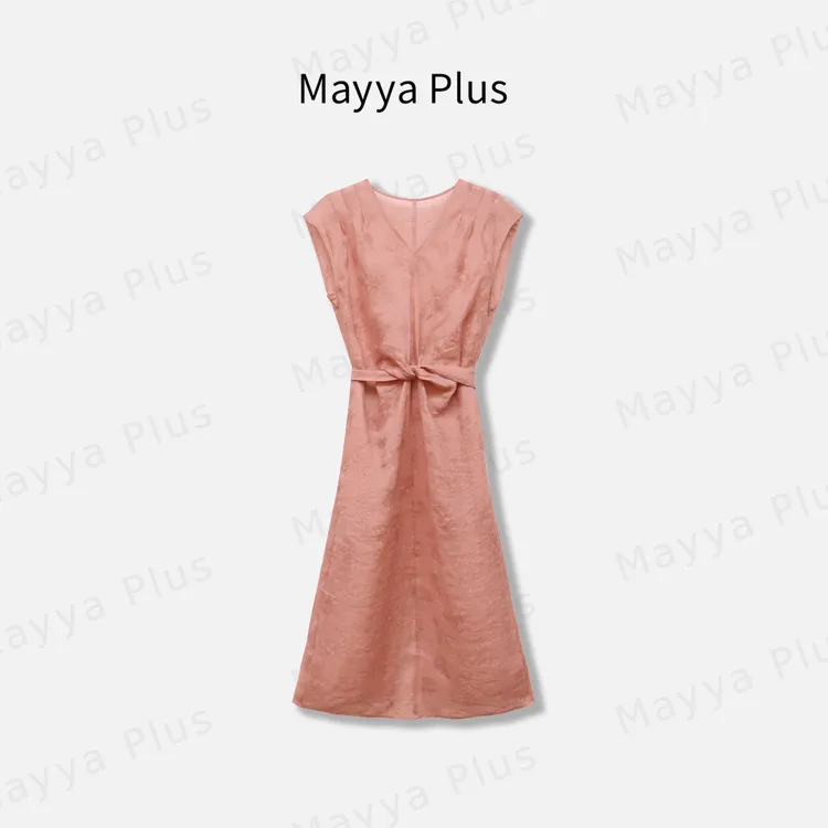 【禾风里】Mayya Plus麦芽定制夏季高级感V领粉色连衣裙32528959AB