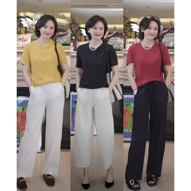 我是摩羯 珠绣亚麻tee 7.5W针精美钉珠绣花夏T恤上衣