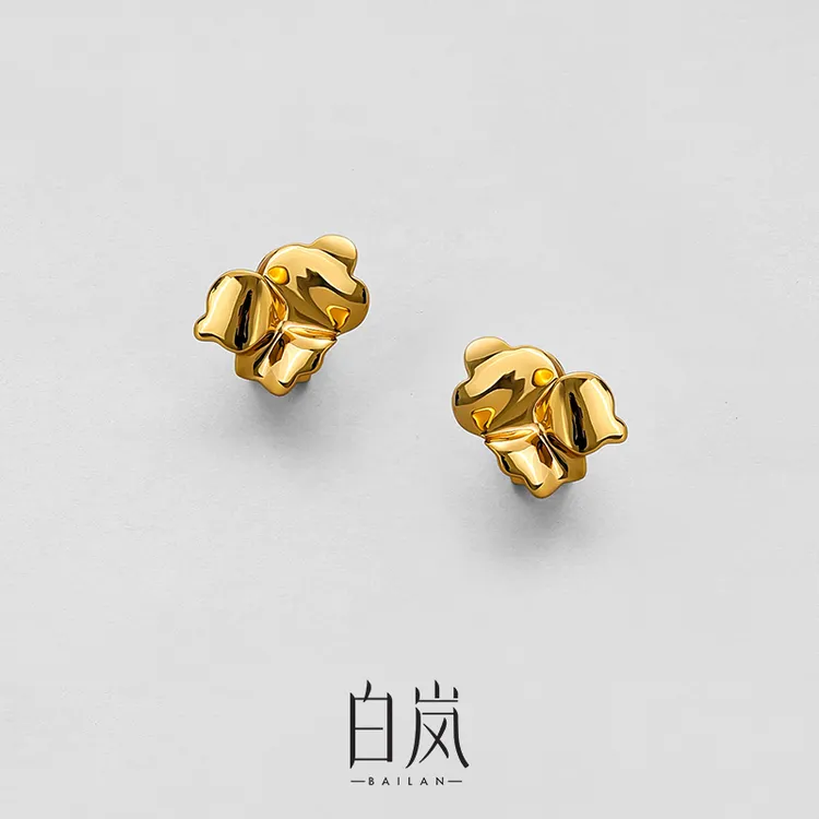 925银耳饰 【12月上新】白岚葫芦叶耳钉耳夹925银耳饰女高级ED4841