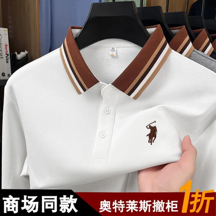 奥特莱斯丨撤柜正品高端长袖t恤男士春秋时尚休闲Polo衫翻领上衣