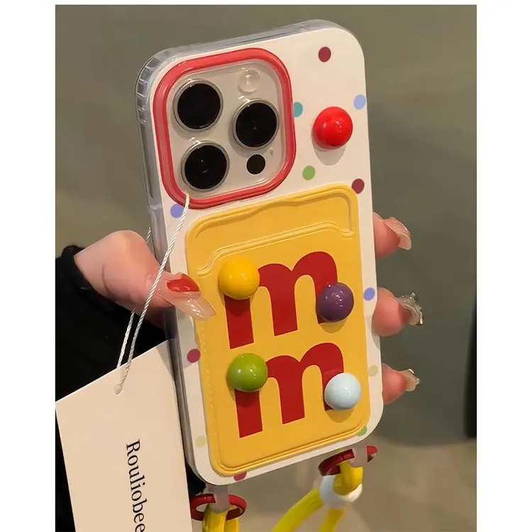 彩色立体M豆卡包适用iPhone15/16promax苹果14手机壳13新款12挂绳