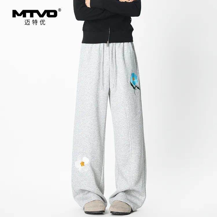 松紧腰直筒休闲裤2025年秋季男款美式潮牌高街百搭休闲绣花休闲裤