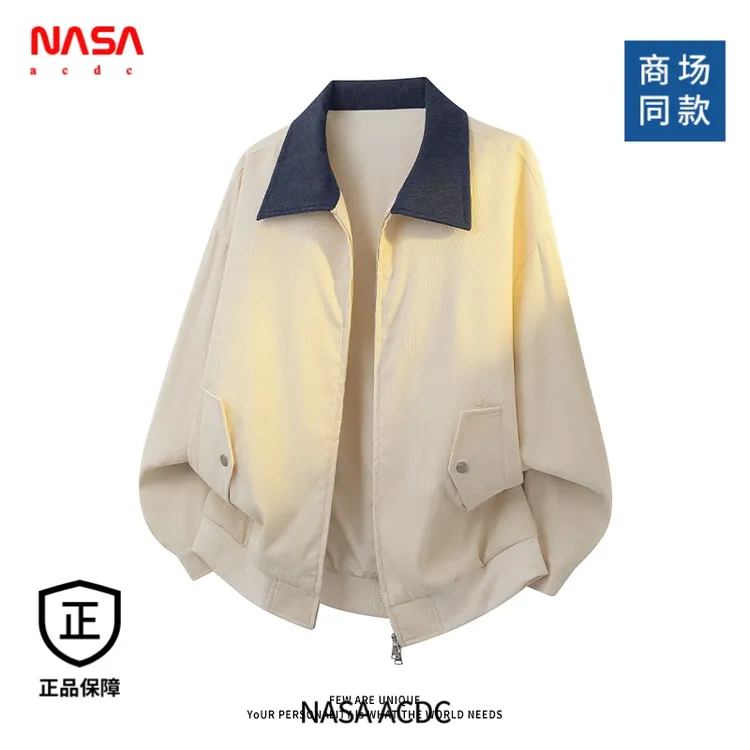 NASA美式复古工装夹克撞色外套男士春秋大码情侣翻领百搭潮流上衣