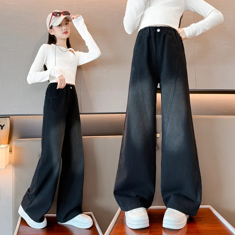 女童牛仔裤春秋款2025新款洋气儿童秋装休闲裤子中大童秋季阔腿裤