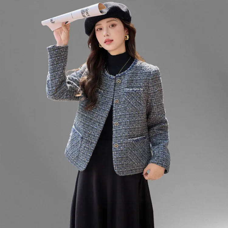 小香风毛呢外套女2025秋冬新款高级感气质名媛短款西装粗花呢上衣