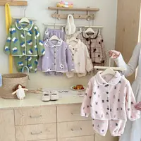 儿童家居服套装男童女宝宝冬季雪粒绒开衫加绒加厚保暖睡衣ty