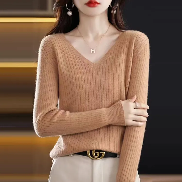 V领打底衫女2025新款春秋纯色显瘦内搭针织上衣大码女装秋冬毛衣