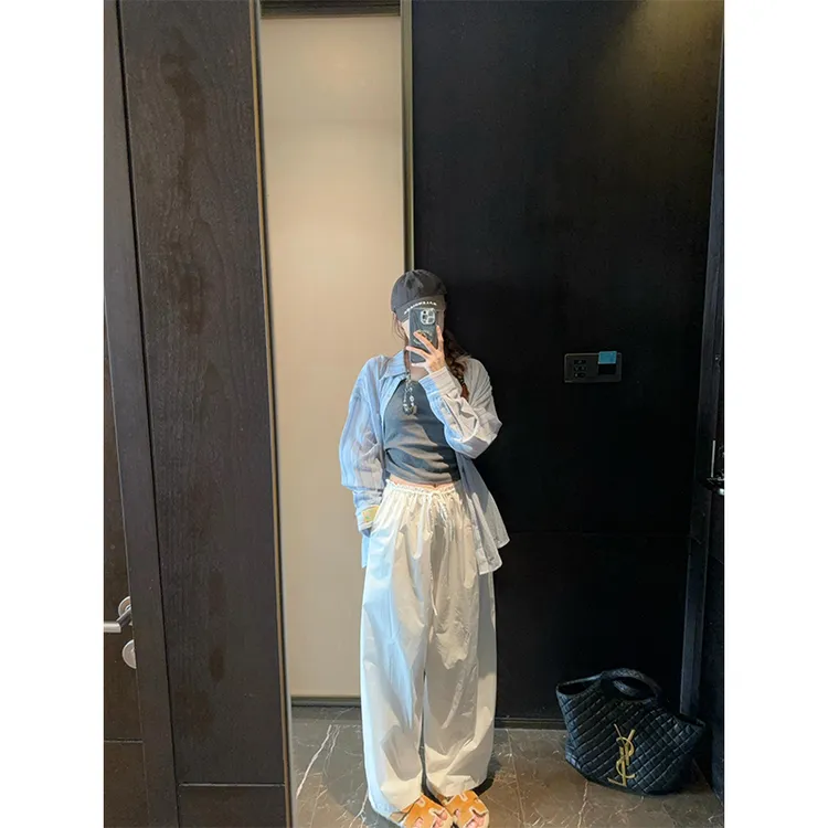 2025春季新款时尚洋气高级感小众简约长袖条纹衬衫高腰百搭阔腿裤