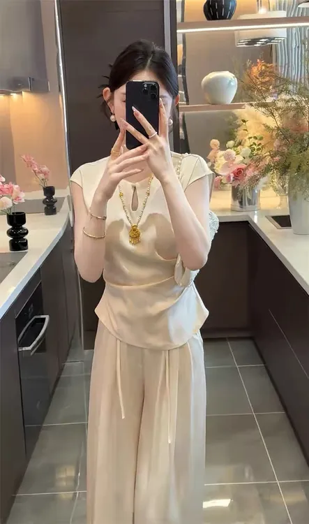 新中式国风轻奢夏季醋酸缎面设计感暗花工艺气质百搭显瘦上衣小衫