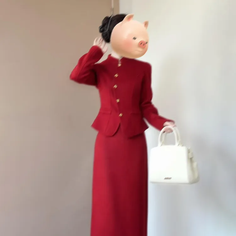 新中式红色连衣裙女圣诞新年穿搭重要场合漂亮裙子订婚礼服一整套