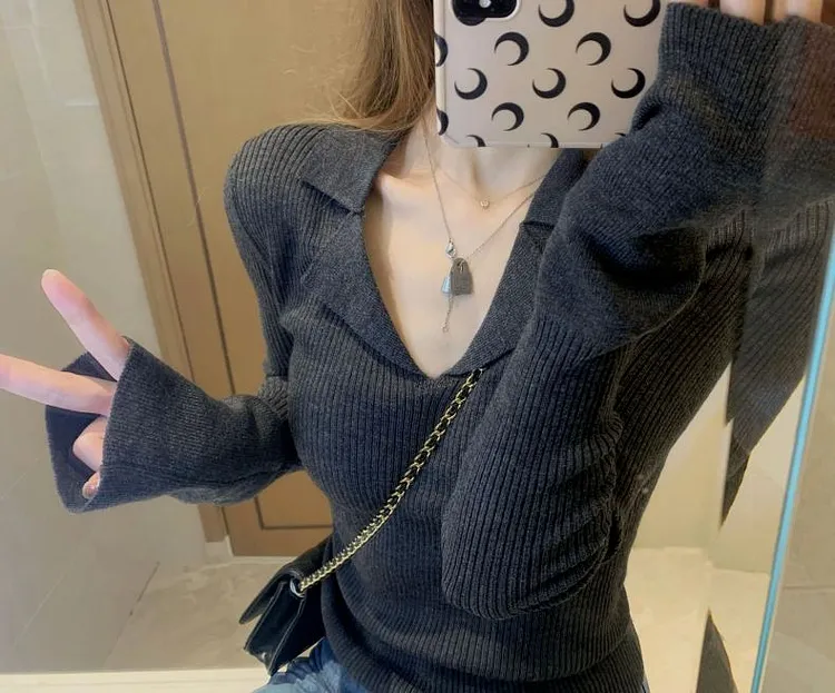 大码女装韩版毛衣2025秋冬新款V领长袖纯色打底衫T恤女71933