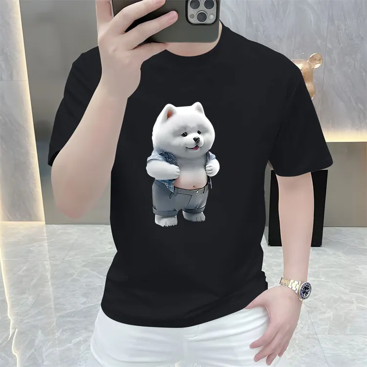 潮牌男士短袖T恤2025夏季新款百搭修身潮流印花休闲轻奢网红半袖T