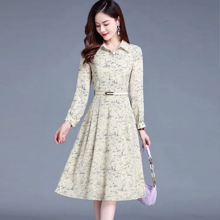 连衣裙女春季2025新款女装长袖高级感修身显瘦春秋装衬衫