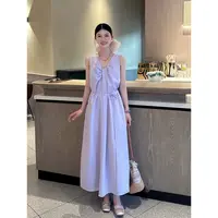 李慧一【海边晚霞】夏季法式宽松配腰带设计感V领显瘦无袖连衣裙