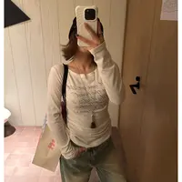 Our2【Jen*nie打底】显瘦长袖印花修身字母T【X5803】