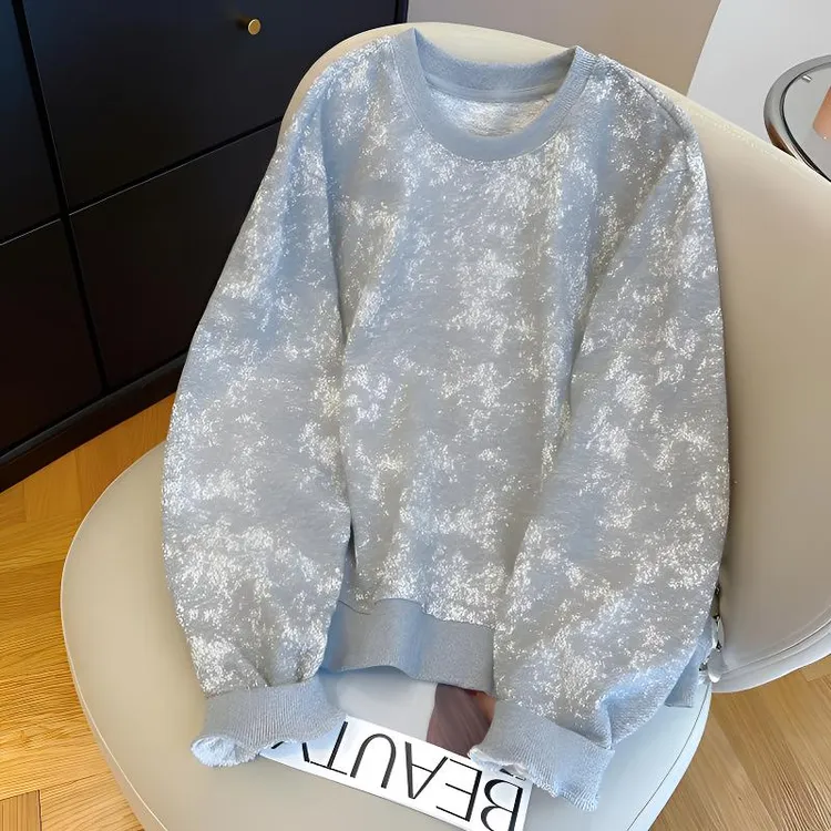 高级感雪花灰圆领套头卫衣2025早秋新款宽松显瘦休闲百搭长袖上衣