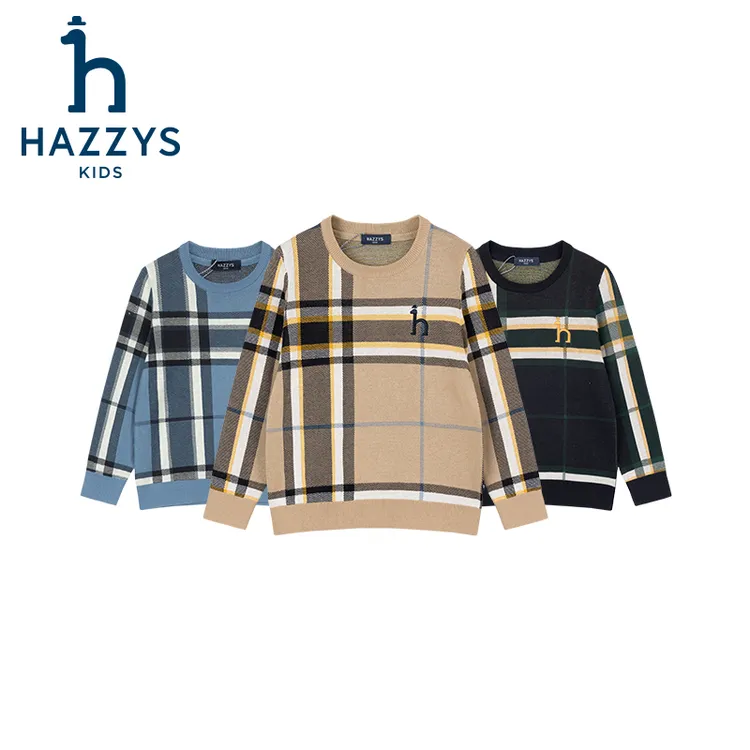 Hazzys/哈吉斯品牌童装【达人专属】男童线衣套头长袖格子秋季秋冬