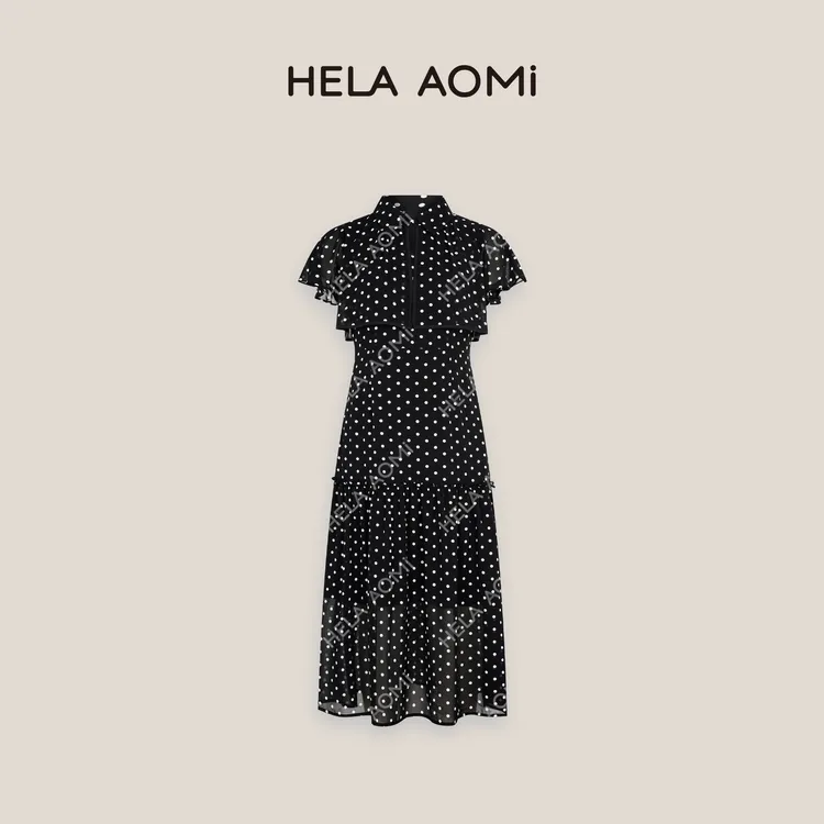 HELA AOMI“波尔卡”气质高端波点飞飞袖修身连衣裙CY5BC72477