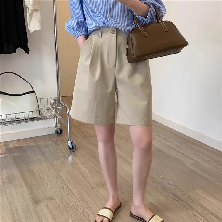小个子休闲宽松短裤女夏季薄款梨形身材高腰显瘦百搭五分直筒裤子